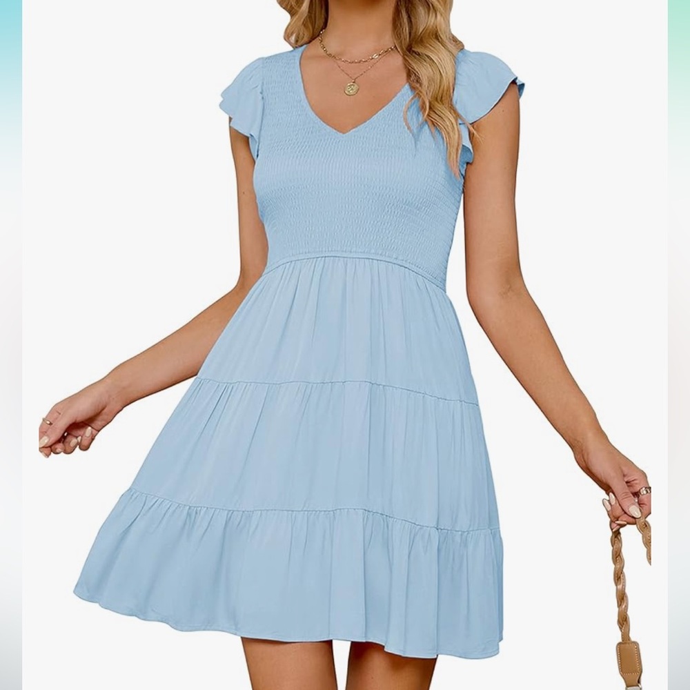 ZESICA Women’s Summer Casual V-Neck Flutter Sleeve Mini Dress